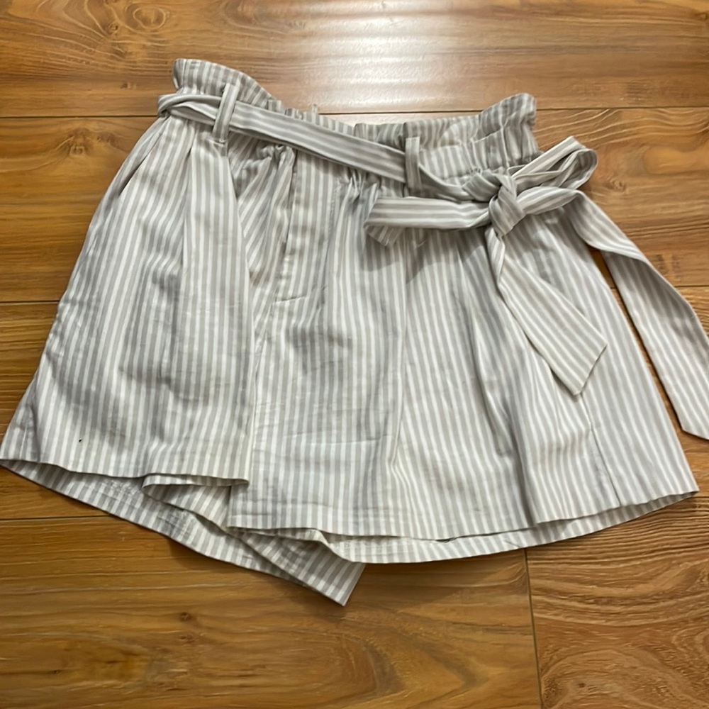 Aqua High Rise Striped Shorts with Tie